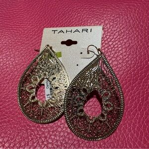 Tahari Intricate Gold Teardrop Earrings
